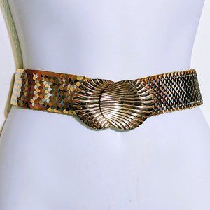 Vintage gold fish scale snake belt SHELL buckle